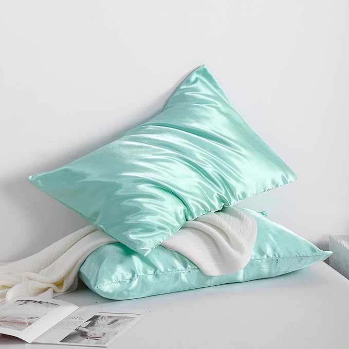 NTBAY 12 Pack Satin King Pillowcases for Hair and Skin, Luxurious and Silky Pillow Cases with Envelope Closure, 20 x 36 Inches, Light Blue