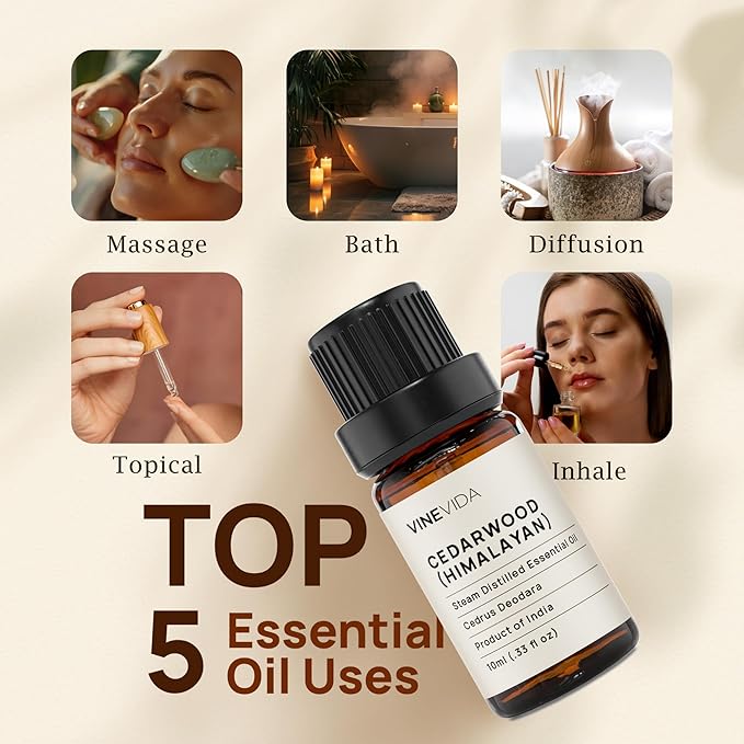 VINEVIDA Cedarwood Himalayan Essential Oil - Undiluted - 10ml Bottle - DIY Candle Scent and Soap Making