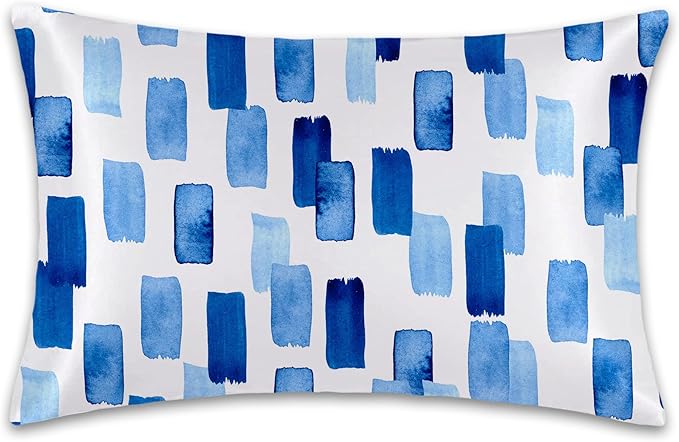 Modern Style Abstract Blue Satin Pillow Case Queen Size,Soft Pillowcases for Hair and Skin Similar to Silk,Pillowcases with Hidden Zipper Bedding Accessories,20X30 Inches,1 Pack