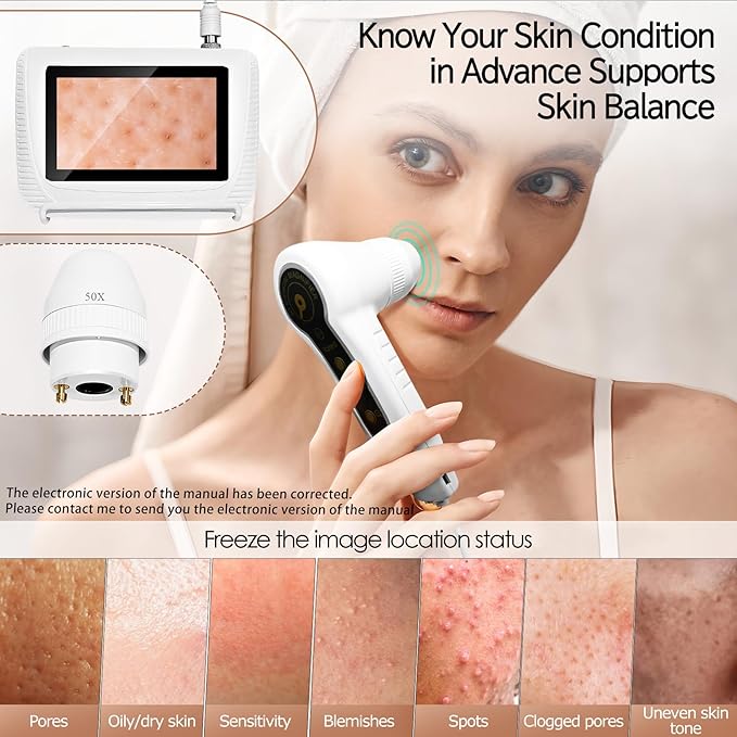 Skin Hair Analyzer 5 Inch Digital Skin & Hair Analyzer with 50x/200x Lenses, Portable Scalp Analyzer, Rechargeable Skin Detector, High-Definition Lcd Display, Suitable for Home and Salon Use