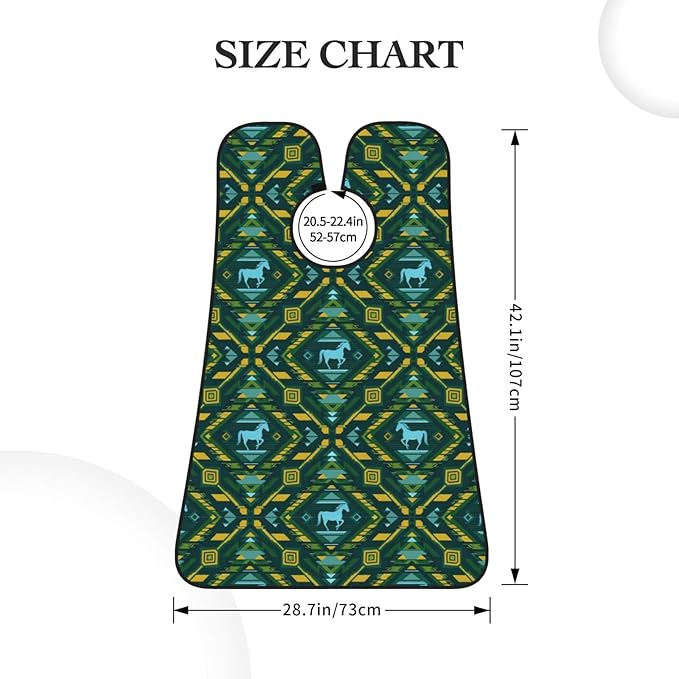 Beard Shaving Cape with Suction Cups, Teal Green Native American Tribal Ethnic Western Horse Shave Bib, Non-Stick Waterproof Hair Catcher, Grooming Bib for Men Husband
