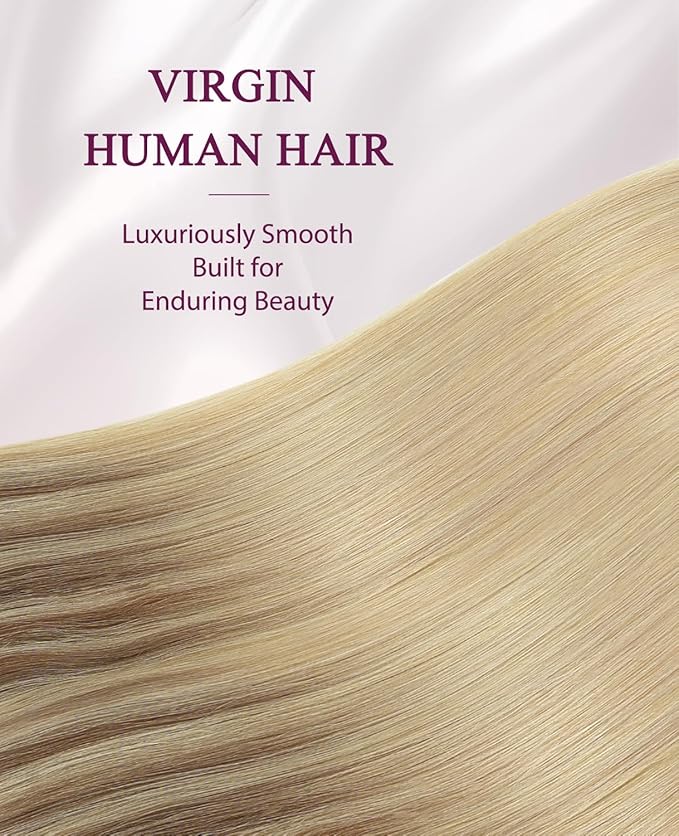 Pinkpearl Invisible Tape in Hair Extensions Human Hair, 20pcs 18inch 50g #10/27/27 Golden Brown to Caramel Blonde Injection Tape in Extensions Real Remy Seamless Human Hair Injected