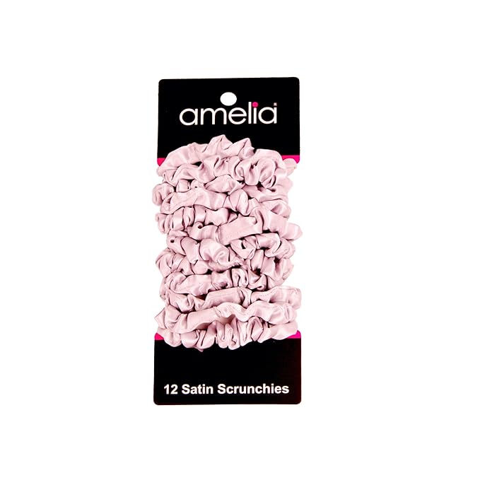 Amelia Beauty, Grey Satin Small Scrunchies, 12-Pack – No Damage Hair Ties for Women, Gentle & Durable Hair Accessories, 2.5in x 0.5in