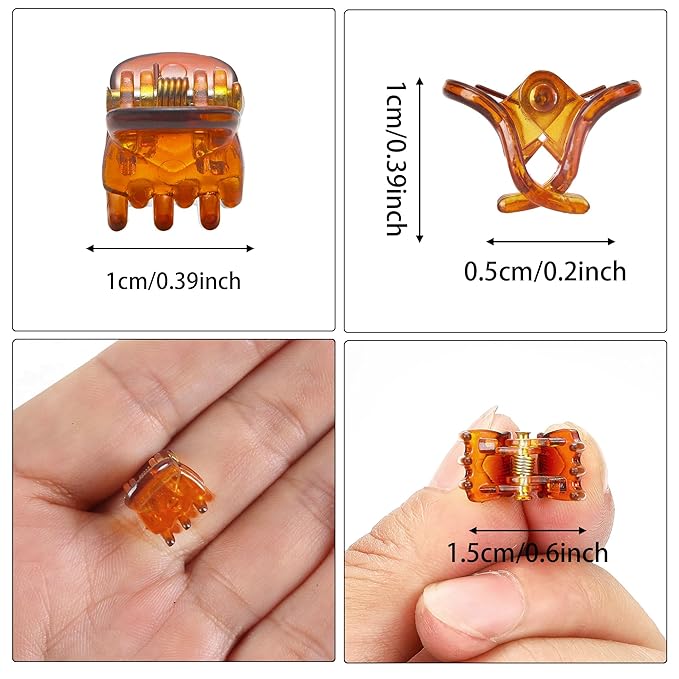 Cobahom 120PCS Mini Claw Hair Clips, 0.39 Inch/1cm Claw Clips for Hair, No-Slip Plastic Small Jaw Clips for Fine Thin Hair, Micro Hair Clips for Women Girls, Brown