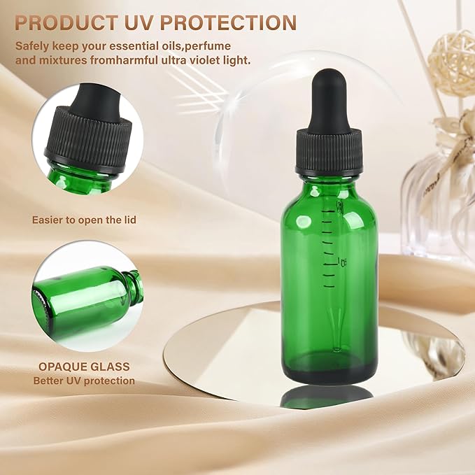 12 Pcs, 1oz Dropper Bottle, Green Glass Eye Dropper Bottle,Tincture Bottles with Dropper, Leak-Proof Design, Stronger Suction, for All Kinds of Mixed Liquids