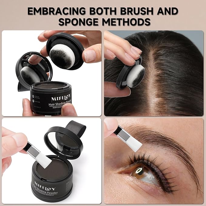 Root Touch Up Powder, Instantly Gray Hair Cover Up, Women Color Root Coverage Shadow Powder for Thinning Grey Hairline, Men Roots Concealer for Hair Loss Beard Line Eyebrow, Gray