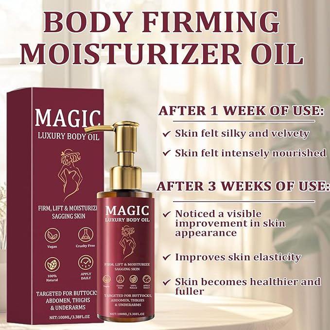 Magic Body Firming Oil, Luxury Body Oil for Crepe Skin, Tightening & Hydrating Body Oil After Shower with Vitamin E and Rosehip, Non-Greasy Body Serum Oil for Thighs, Arms, Chest, 100ML / 3.38 Fl Oz