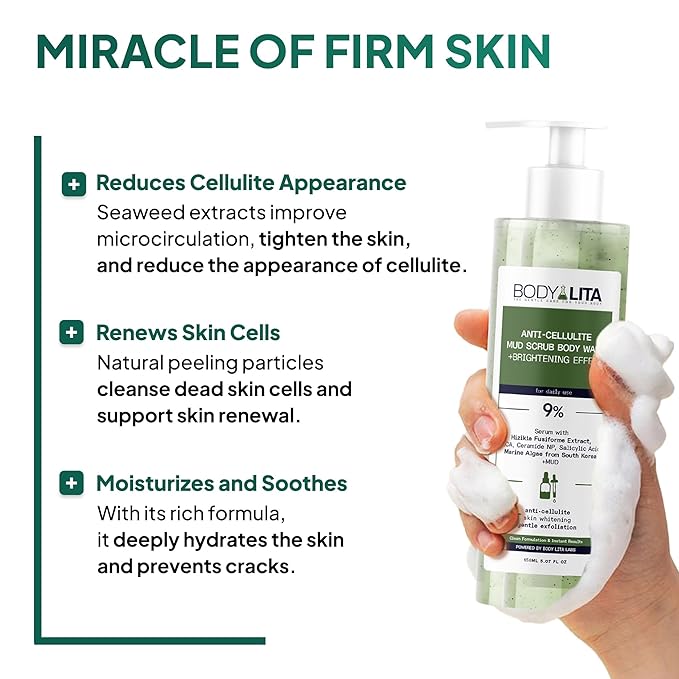 Anti Cellulite Mud Scrub Body Wash, Reduces Cellulite, Gentle Exfoliating, Improves Skin Texture, Provides a Smoother Look, 5.07 Fl Oz (3)