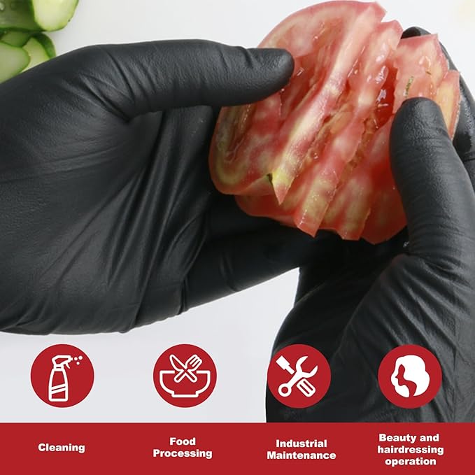 Disposable Gloves Medium, Nitrile and Vinyl Blend Latex Free Gloves, 4 Mil,1000 Pc. Food Grade Glove for Cleaning, Food Prep, Hair Dye, Tattoo, Black