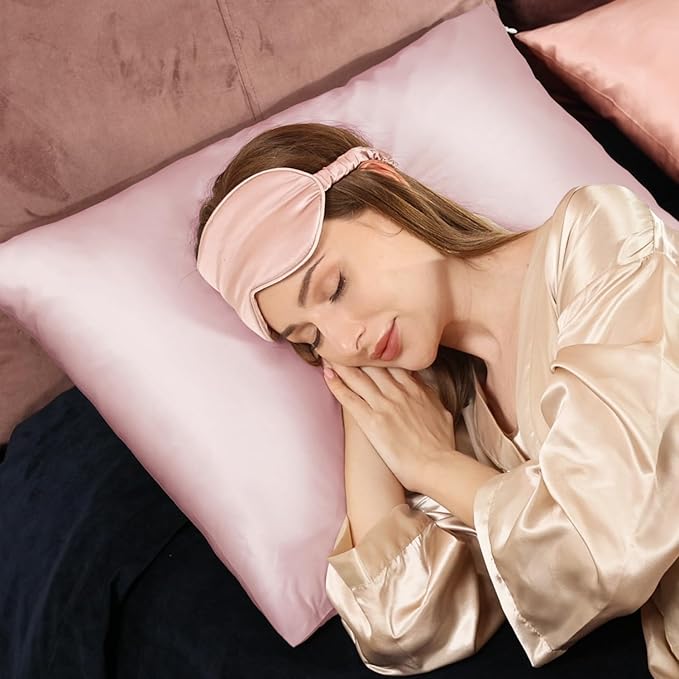 Adubor Silk Pillowcase 2 Pack for Hair and Skin with Hidden Zipper, Both Sides 23 Momme Silk Pillow Case (Pink, Standard: 20''x26'')