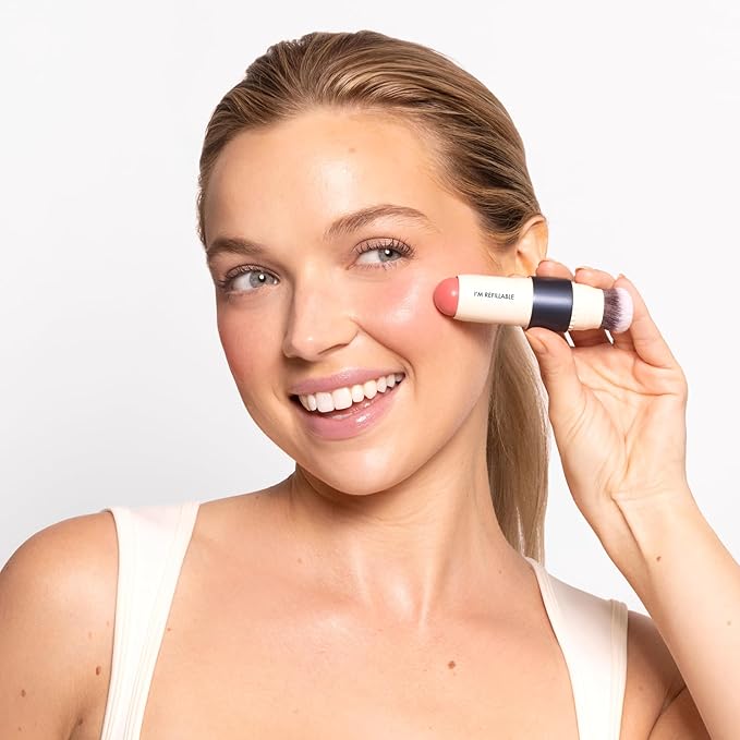 Trestique Blush Stick, Vegan Blush Stick With Built-In Blush Brush, Pink Blush Makeup For Women, Rose Blush Makeup, 2-In-1 Creamy Blush Makeup