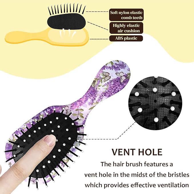 Mini Hair Brush,Cute Detangling Travel Hair Brush,Soft Bristles for Effortless Tangle Removal,Detangler Hairbrush for Women Men Boys Girls Kids Wet Dry All Hair Types (Purple Lavender, Mini)