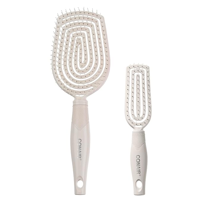 Conair Scalp Care Detangling hairbrush 2pk - Fullsize +Travel Hair Brush - Scalp Massager - hairbrushes for women & men - detangler for all lengths and types - can use wet or dry - Grey Luxe