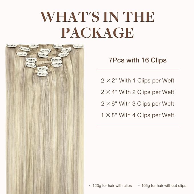 GOO GOO Clip in Hair Extensions Real Human Hair, Remy Human Hair Extensions Clip ins for Women, Natural Human Hair, 22inch 170g 7Pcs, #17A/60A Ash Blonde Highlighted Platinum Blonde