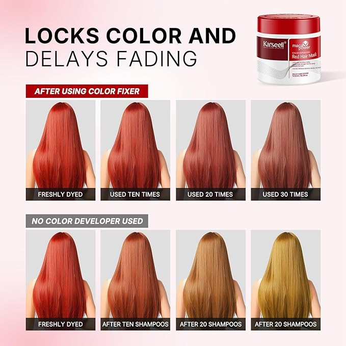 Karseell Color Depositing Conditioner Red Hair Mask Color Boosting, Hydrates and Enhances Red Tones for Color-Treated Hair 500ml 16.9floz