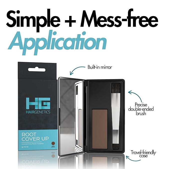 Hair Genetics Root Touch Up Hair Color Root Cover Up with Double-Ended Brush for Hair Color for Gray Hair Coverage - Portable Hair Powder Solution for Quick Gray Coverage (Medium Brown, 6g)
