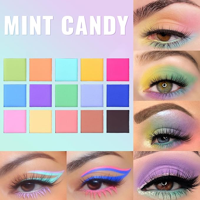 UCANBE Colorful Eyeshadow Palette Makeup Set, 2pcs 15 Shades Matte Shimmer Vibrant Neon Rainbow Pastel Eye Shadow Pallet with Soft Double Ended Brush, Summer Vibe Pigmented Blendable Eye Make Up Kit