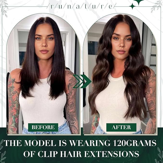 RUNATURE Real Human Hair Clip in Extensions Black, 10 Inch Clip in Hair Extensions, Short Hair Extensions Clip Ins, Remy Natural Hair For Women, Easy To Apply, 50g 3pcs #1B Off Black