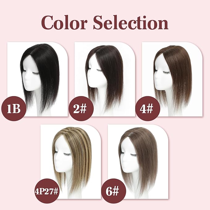 YAMI Hair Toppers for Women with Thinning hair 100% Real Human Hair Toppers 40g Human Hair Toppers for Women Clip In Hair Topper Swiss Base 12inch Medium Brown with Highlight
