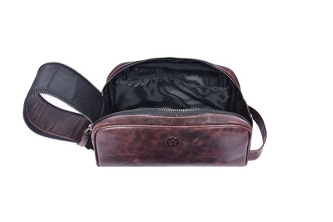 10" Premium Leather Toiletry Travel Pouch With Waterproof Lining | King-Size Handcrafted Vintage Dopp - Kit, Gift for Father's Day By Aaron Leather Goods