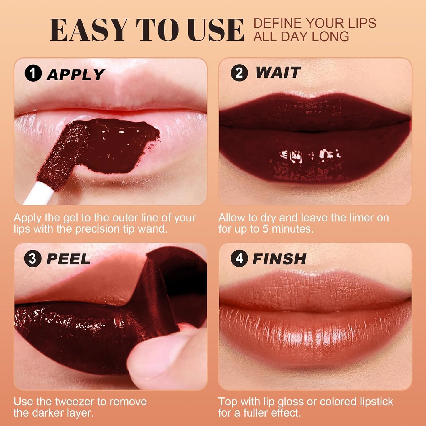 Lip Stain - Long Wear Tattoo Lip Liner, Waterproof & Transfer-proof Peel Off Lip Stain with Matte Finish, Lip Tint For All Skin Types, Great Gifts for Women (Cocoa)