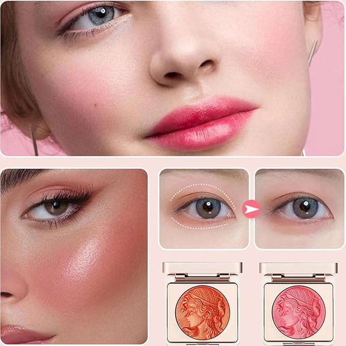 Embossed Smooth Powder Blush Palette for Cheeks,Matte Face Powder Blush Palette,Embossed Girl Blush for Cheeks,Natural Nude Long Lasting Powder Blush Palette for All Skins(Pink+Orange)