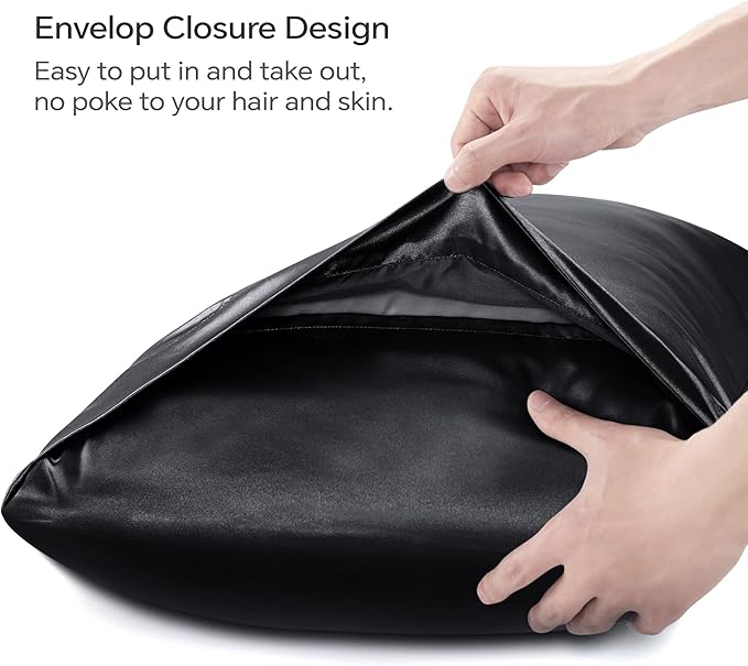 BEDELITE Satin Body Pillow Cover, Super Soft and Cooling Body Pillow Pillowcase for Hair and Skin, Breathable Silky Full Long Pillowcase Cover(20"x54", Black)