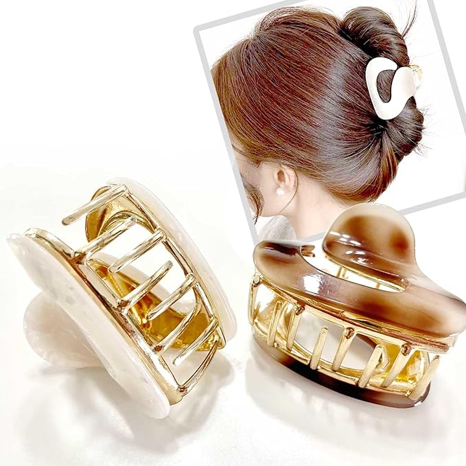 2PS Marble Pattern Hair Clips for Women - Non-Slip Grip Metal Claw Clip, Geometric Design Hair Accessories for Thin/Thick Hair, Cute Hair Styling Barrettes, 2.36 Inch