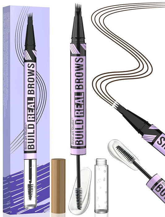 iMethod Eyebrow Pen and Eyebrow Gel - Eyebrow Pencils for Women with 4-Fork-Tip & Brow Gel Clear, Magical 2-in-1 Dual-Ended Brow Pen for Fuller-Looking Defined Brows, Stay All Day, Dark Brown