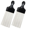 (2 Pack) 8" Long Black Fist Metal Afro Pick Lift Hair Comb Detangle Wig Braid Hair Man Styling Comb