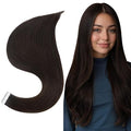 Full Shine Hair Extensions Tape in Color 2 Dark Brown Tape in Hair Extensions Human Hair 12Inch Skin Weft Hair Extensions 20Pcs 30Gram Tape Ins Human Hair Extensions for Women