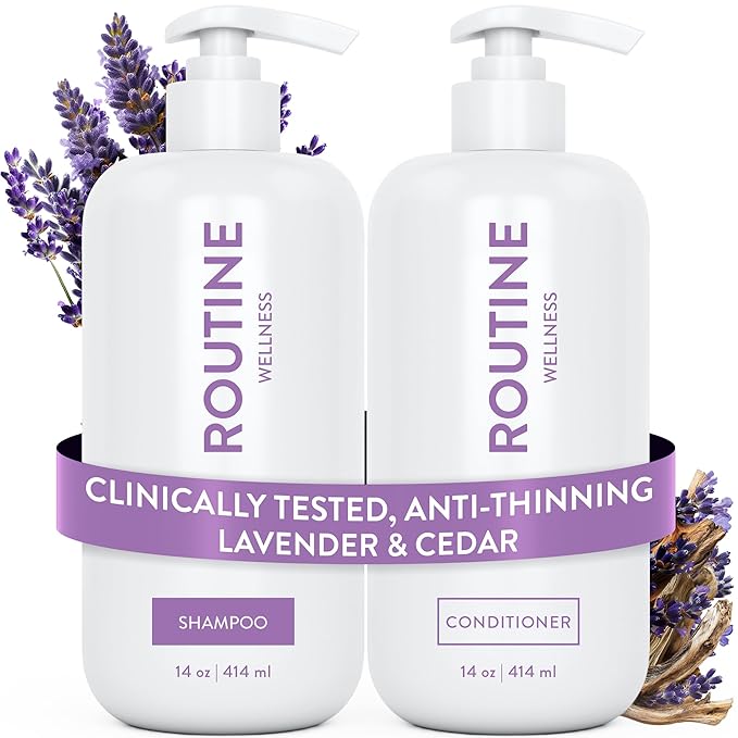 Routine Wellness Anti-Thinning Shampoo and Conditioner Set for Thinning Hair - Biotin DHT Blocker Women & Men - Color Safe Shampoo for Hair Loss & Healthier Hair - Lavender & Cedar (Pack of 2)