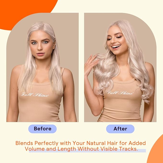 Full Shine Human Hair Tape in Extensions Color 1000A Blonde 20 Inch Remy Seamless Skin Weft Blonde Tape in Hair Extensions Human Hair 50 Grams Fashion Straight Invisible Natural 20PCS Add Length