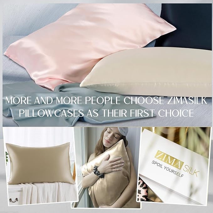ZIMASILK 100% Pure Mulberry Silk Pillow Cases for Hair and Skin, Soft, Hypoallergenic & Smooth, Both Sides Grade 6A Silk, with Hidden Zipper, Gift for Women Men,1pc (King 20''x40'', Taupe)