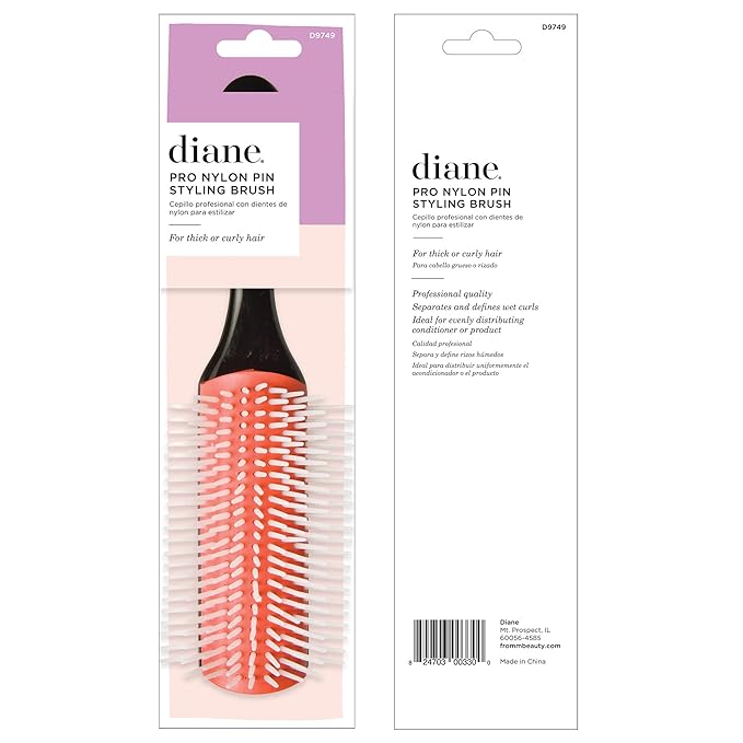 Diane Pro Nylon Pin Styling Hair Brush for Detangling, Separating, Shaping and Defining Wet Thick or Curly Hair, Glides Through Tangles with Ease