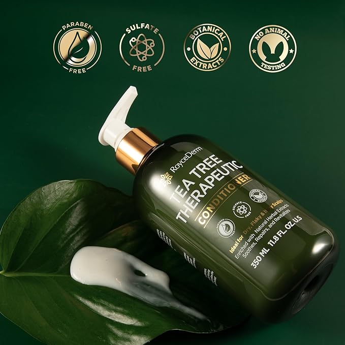 Roycederm Tea Tree Antifungal Scalp Care Set – Pre-Shampoo Scrub + Tea Tree Antifungal Shampoo + Hydrating Conditioner – Itchy & Dry Scalp Relief, Dandruff & Folliculitis Treatment