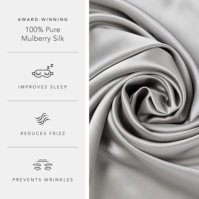 Fishers Finery 25mm 100% Pure Mulberry Silk Pillowcase Set (Silver Standard 2 Pack)