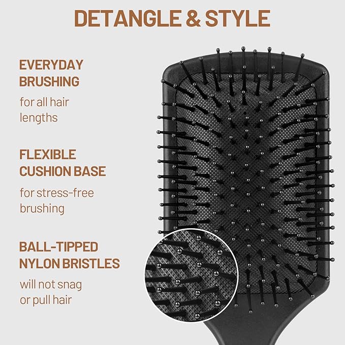 2 Pcs Black Paddle Detangler Brush - Wet & Dry Anti-Static Hair Brush for All Hair Types, Scalp Massage Brush for Women & Men