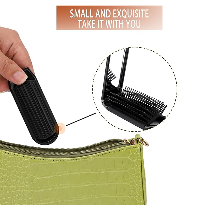 2 Pcs Foldable Hair Brush with Mirror Portable Travel Hair Brush Pocket Size Anti-static Mini Hairbrush Small Compact Massage Comb Hair Styling Tools for Women Girls Home Travel Gym Purse (Black)
