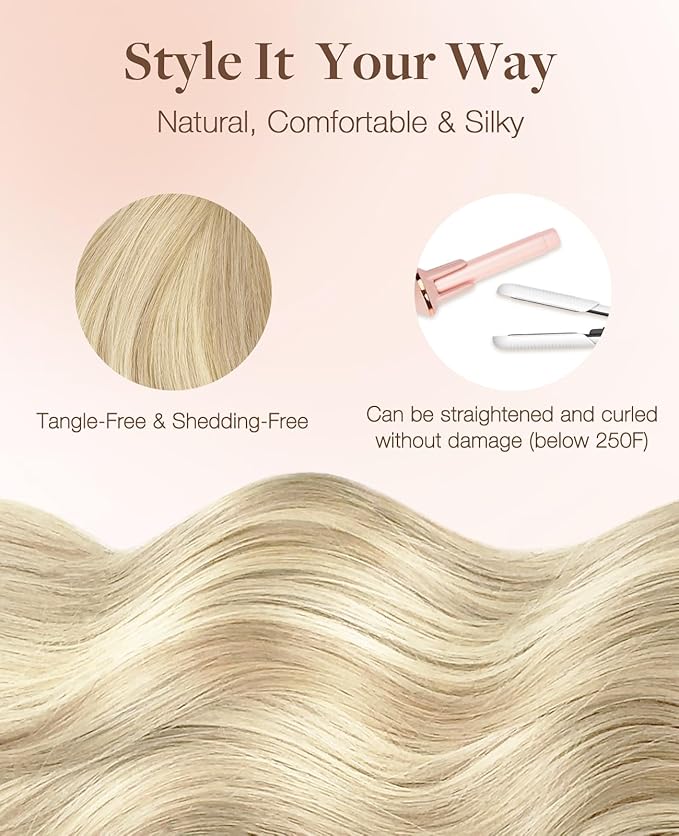 GOO GOO Invisi Edge Tape in Hair Extensions Human Hair, 18ET90A Natural Blonde Balayage, 6pcs 12inch 15g, Virgin Remy Hair, Seamless Injected Tape, Natural Look