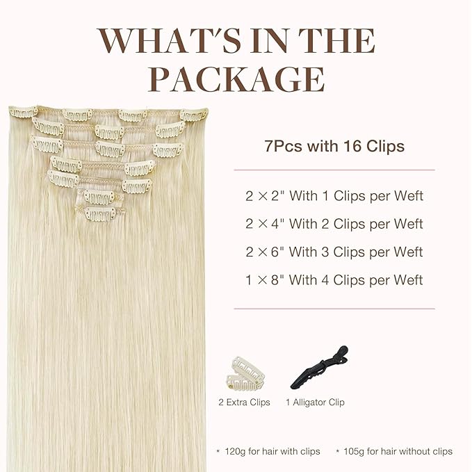 GOO GOO Clip in Hair Extensions Real Human Hair, Remy Human Hair Extensions Clip ins for Women, Natural Human Hair, 22inch 120g 7Pcs, #1000
