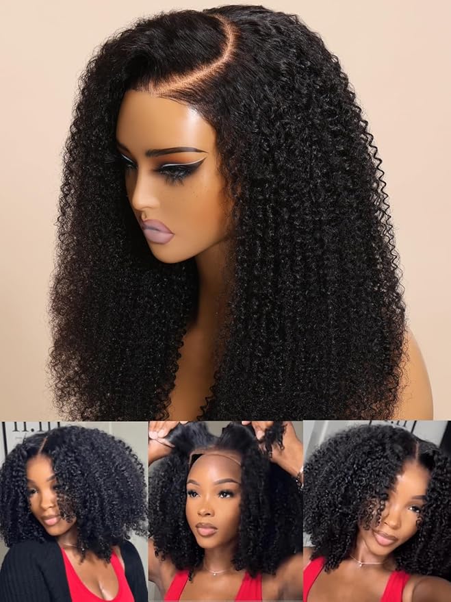 Julia Hair 12A Bye Bye Knots Glueless Wig Kinky Curly 7x5 Pre Cut Lace Front Wigs Invisible Knots Virgin Human Hair HD Lace Frontal Pre Bleached Wig 180% Density 26 Inch