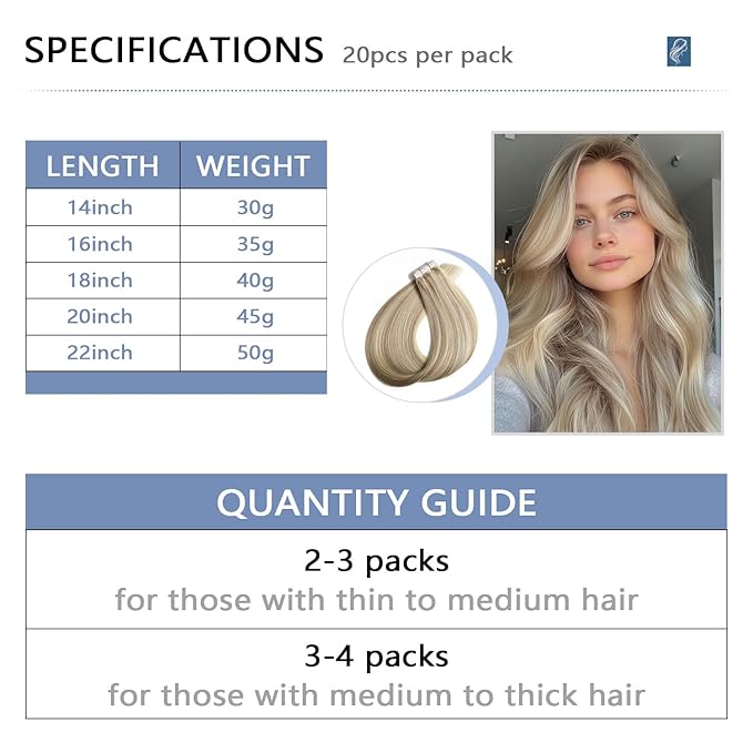 COOKAYU Invisible Tape in Hair, Ash Blonde and Platinum Blonde Seamless Injected Tape in Human Hair Extensions 20pcs/pack 18Inch 40g Invisi Edge Extensions