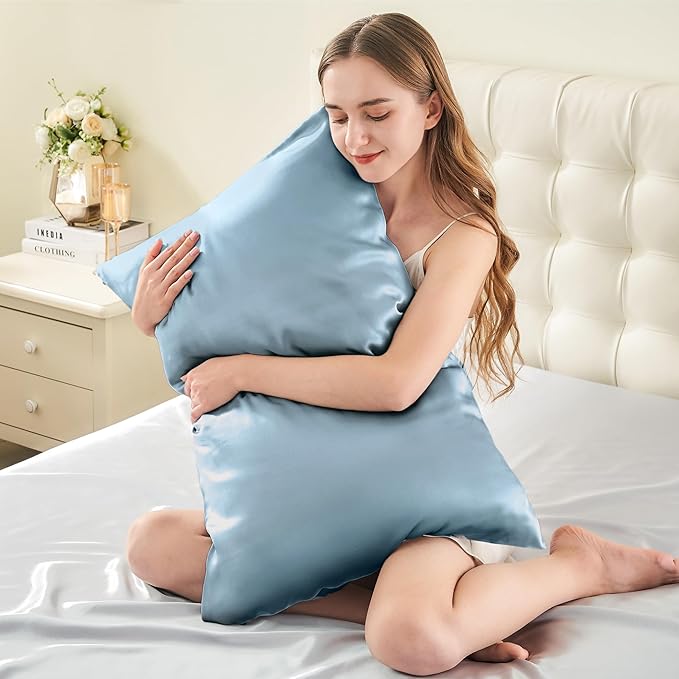 INFIIXSO Mulberry Silk Pillow Case King Size, Silk Pillowcase with Hidden Zipper 20"x36", Extraordinary Smooth and Soft Pillow Cases for Hair and Skin(Airy Blue, 1 Pack)