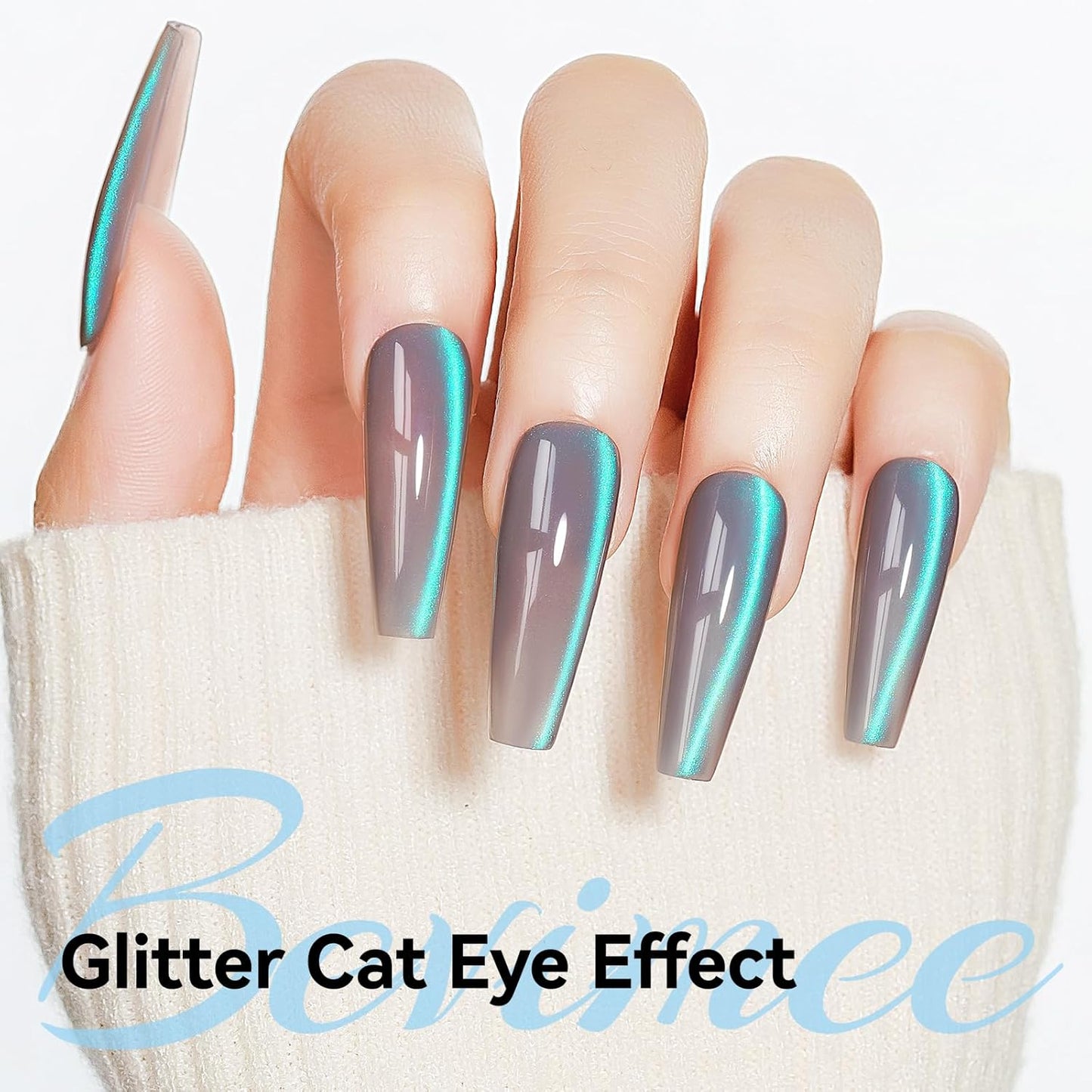 Cat Eye Gel Polish, Glass Blue Glitter Cateye Magnetic Nail Polish Magic Holographic Effect, UV Gel Sparkle Crystal Jelly Color Manicure for Nail Salon DIY At Home