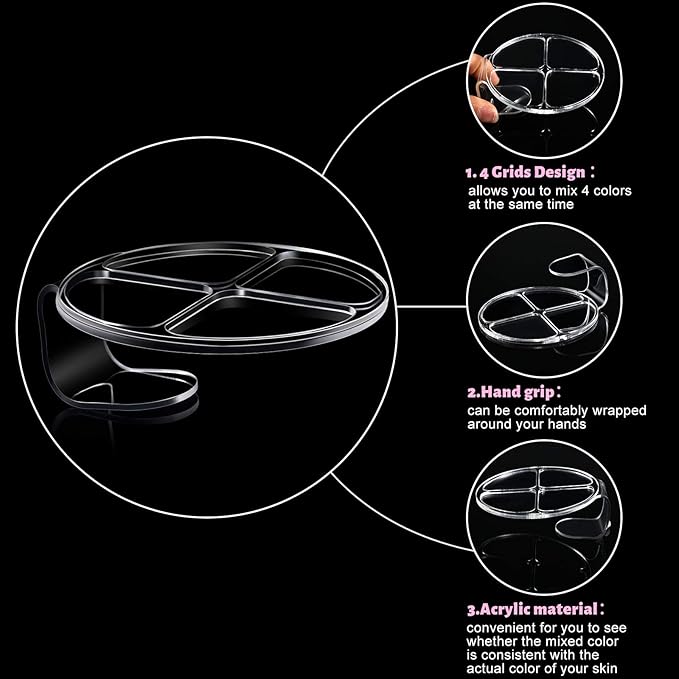 2 Pieces Hand Makeup Mixing Palette Handheld Palette Clear Makeup Cosmetic Palette Nail Art Manicure Palette with 2 Pieces Spatula for Mixing Foundation