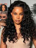 KLAIYI Pre Everything 13x4 Glueless Lace Front Wig Human Hair Water Wave Bye Bye Knots Put On and Go Wig Pre Cut Lace Pre Bleached Pre Plucked 30S Easy To Wear Beginner Curly Wig with Baby Hair 26Inch
