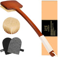 ICANdOIT Exfoliation Set-17.71 Inch Boar Bristles Back Scrubber Bath Brush,Shower Brush with No-Slip Curved Handle,Dual-Sided Face Exfoliation Glove