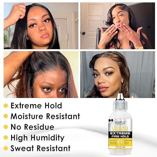 Wig Glue for Lace Front Wigs, Waterproof Lace Front Wig Adhesive & Silicone Applicator for Wigs, Strong Hold Transparent Lace Glue Edge Band for Hair Replacement Invisible Hair Bonding Adhesive(4PCS)
