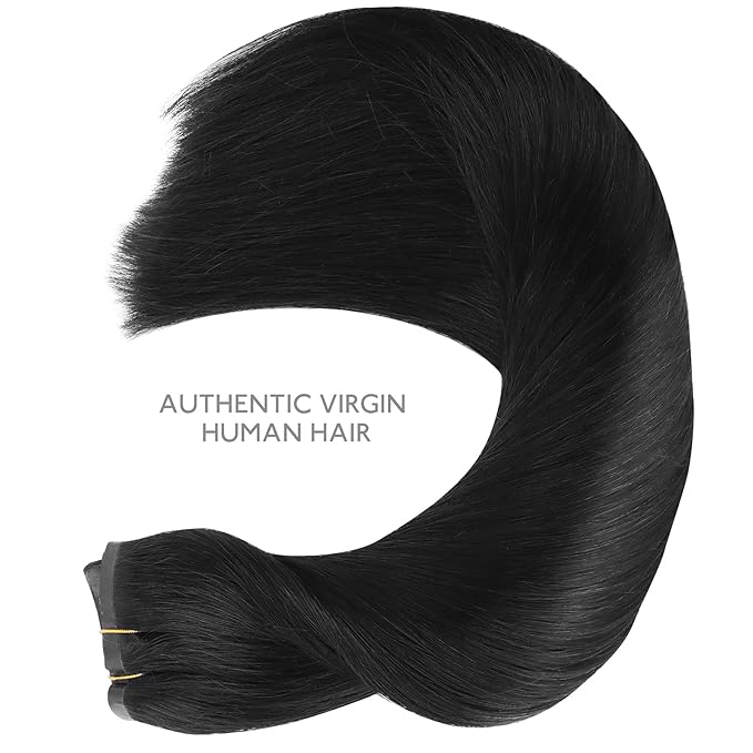 WENNALIFE Seamless Clip In Hair Extensions Human Hair, 24 Inch 160g 7pcs Jet Black Hair Extensions Clip in Human Hair Invisible PU Skin Weft Natural Remy Human